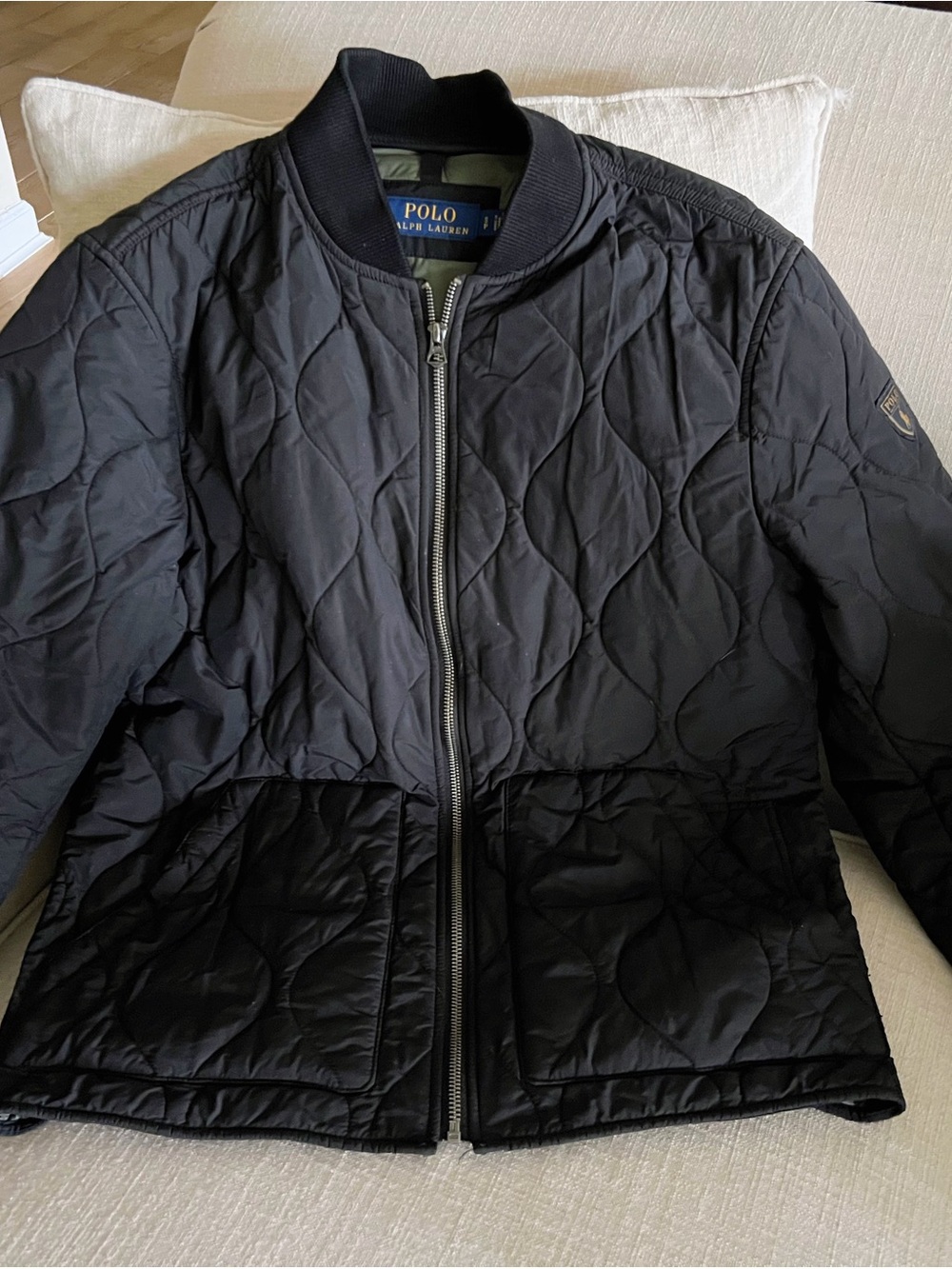 Ralph Lauren Men's Black Quilted Bomber Jacket with Ribbed Collar